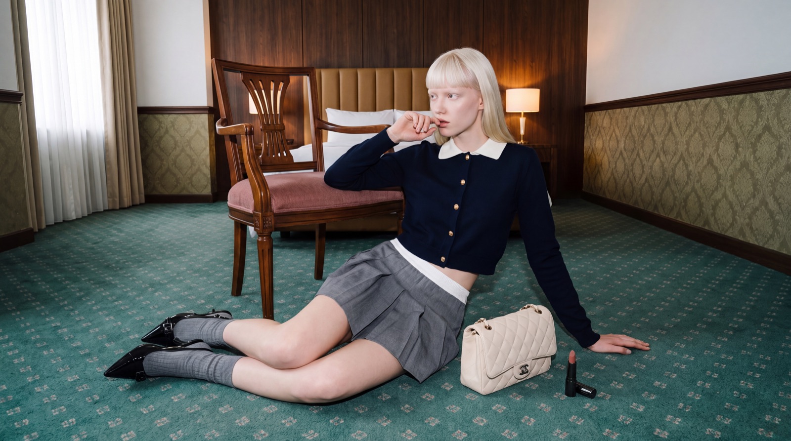 Room 1207 · 카펫에 앉은 모델
